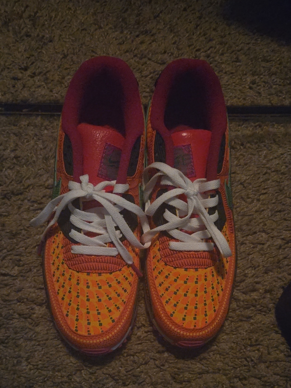 Nike Air Max Orange Patterned Sneakers with Green Accents